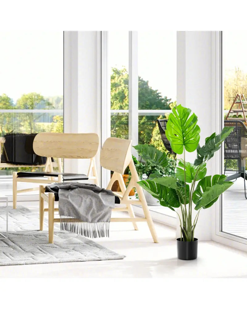 4 Feet Artificial Monstera Deliciosa Tree with 10 Leaves of Different Sizes - Green - Faux Plants