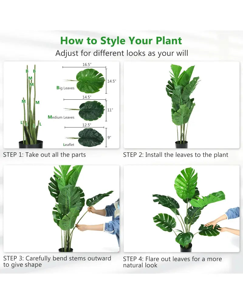 4 Feet Artificial Monstera Deliciosa Tree with 10 Leaves of Different Sizes - Green - Faux Plants