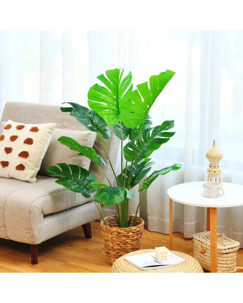 4 Feet Artificial Monstera Deliciosa Tree with 10 Leaves of Different Sizes - Green - Faux Plants