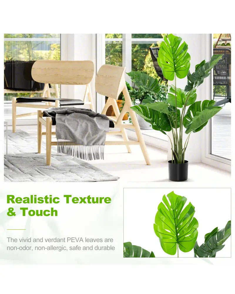 4 Feet Artificial Monstera Deliciosa Tree with 10 Leaves of Different Sizes - Green - Faux Plants