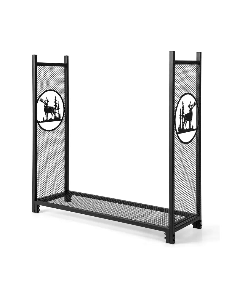 4 Feet Firewood Rack Stand with Mesh Sides - Black - Log Storage