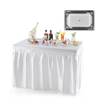 4 Feet Folding Ice Bin Table with Skirt for Camping Picnic Wedding-White - White - Camping Furniture