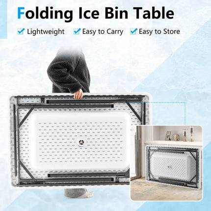 4 Feet Folding Ice Bin Table with Skirt for Camping Picnic Wedding-White - White - Camping Furniture