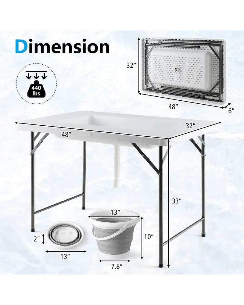 4 Feet Folding Ice Bin Table with Skirt for Camping Picnic Wedding with Ice Bucket-White - White - Camping Furniture