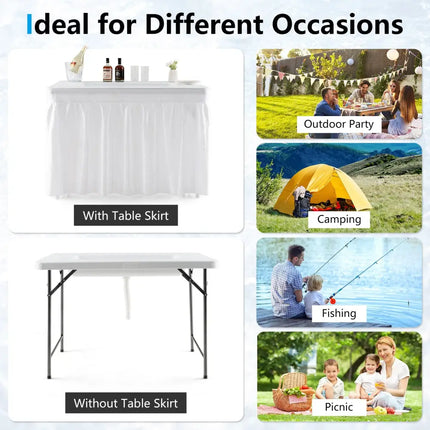 4 Feet Folding Ice Bin Table with Skirt for Camping Picnic Wedding-White - White - Camping Furniture