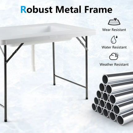 4 Feet Folding Ice Bin Table with Skirt for Camping Picnic Wedding-White - White - Camping Furniture