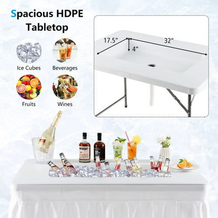 4 Feet Folding Ice Bin Table with Skirt for Camping Picnic Wedding-White - White - Camping Furniture