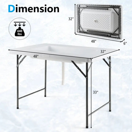 4 Feet Folding Ice Bin Table with Skirt for Camping Picnic Wedding-White - White - Camping Furniture