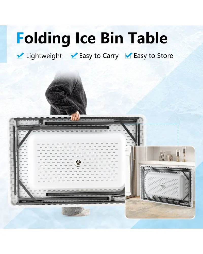 4 Feet Folding Ice Bin Table with Skirt for Camping Picnic Wedding with Ice Bucket-White - White - Camping Furniture