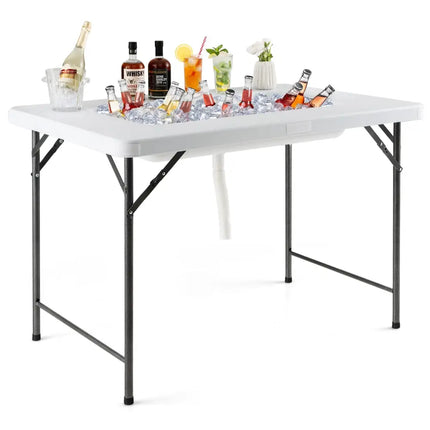 4 Feet Folding Ice Bin Table with Skirt for Camping Picnic Wedding-White - White - Camping Furniture
