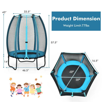 4 Feet Kids Trampoline Recreational Bounce Jumper with Enclosure Net-Blue - Blue - Trampolines