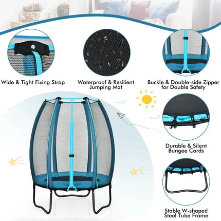 4 Feet Kids Trampoline Recreational Bounce Jumper with Enclosure Net-Blue - Blue - Trampolines