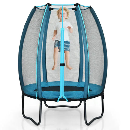 4 Feet Kids Trampoline Recreational Bounce Jumper with Enclosure Net-Blue - Blue - Trampolines