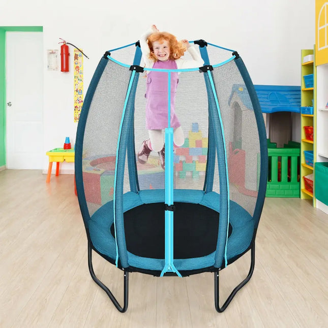 4 Feet Kids Trampoline Recreational Bounce Jumper with Enclosure Net-Blue - Blue - Trampolines