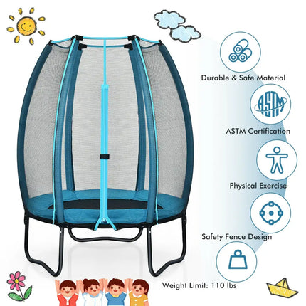 4 Feet Kids Trampoline Recreational Bounce Jumper with Enclosure Net-Blue - Blue - Trampolines