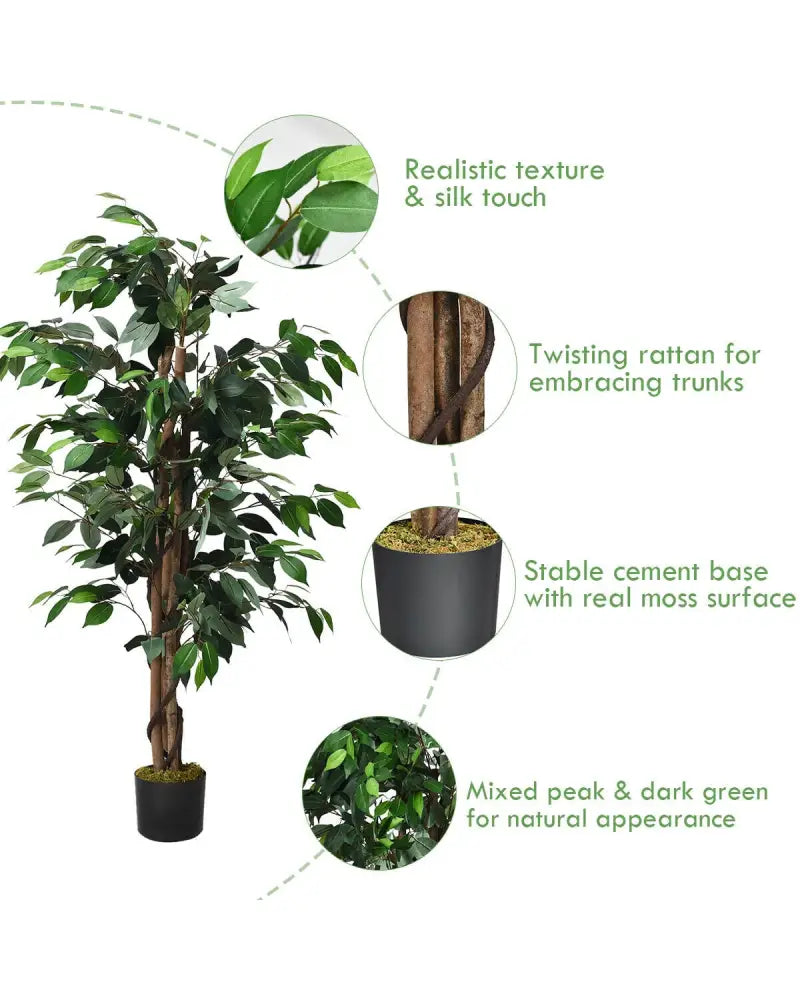 4 Feet Outdoor Trunks Artificial Ficus Silk Tree - Green - Faux Plants