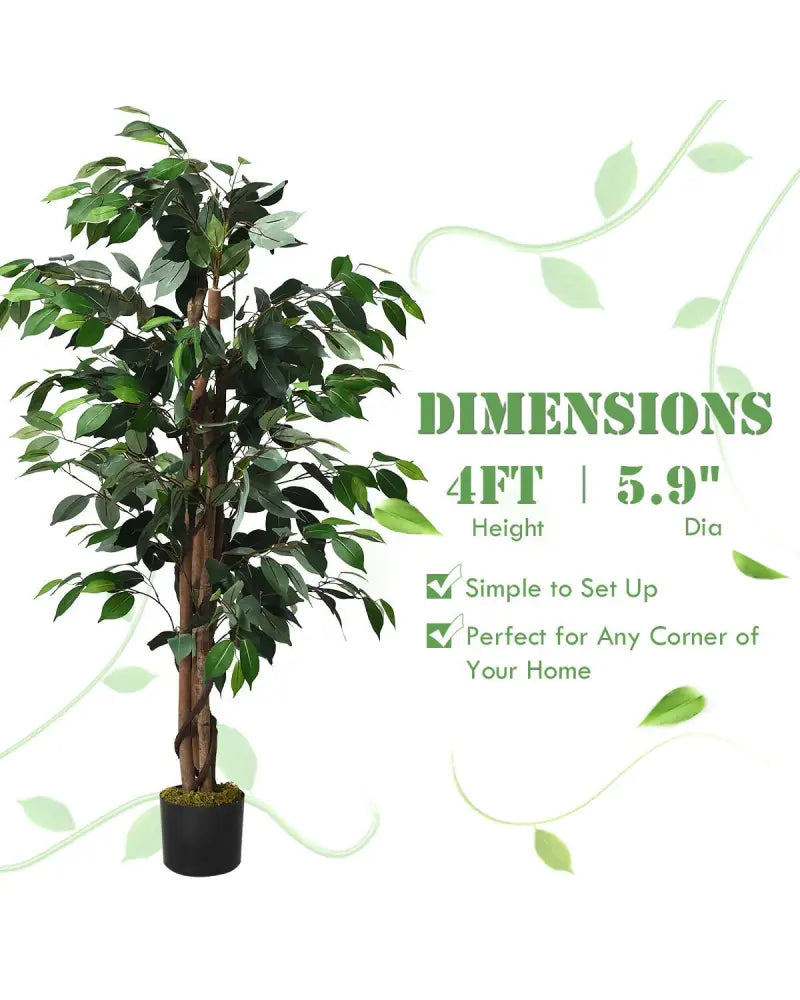 4 Feet Outdoor Trunks Artificial Ficus Silk Tree - Green - Faux Plants
