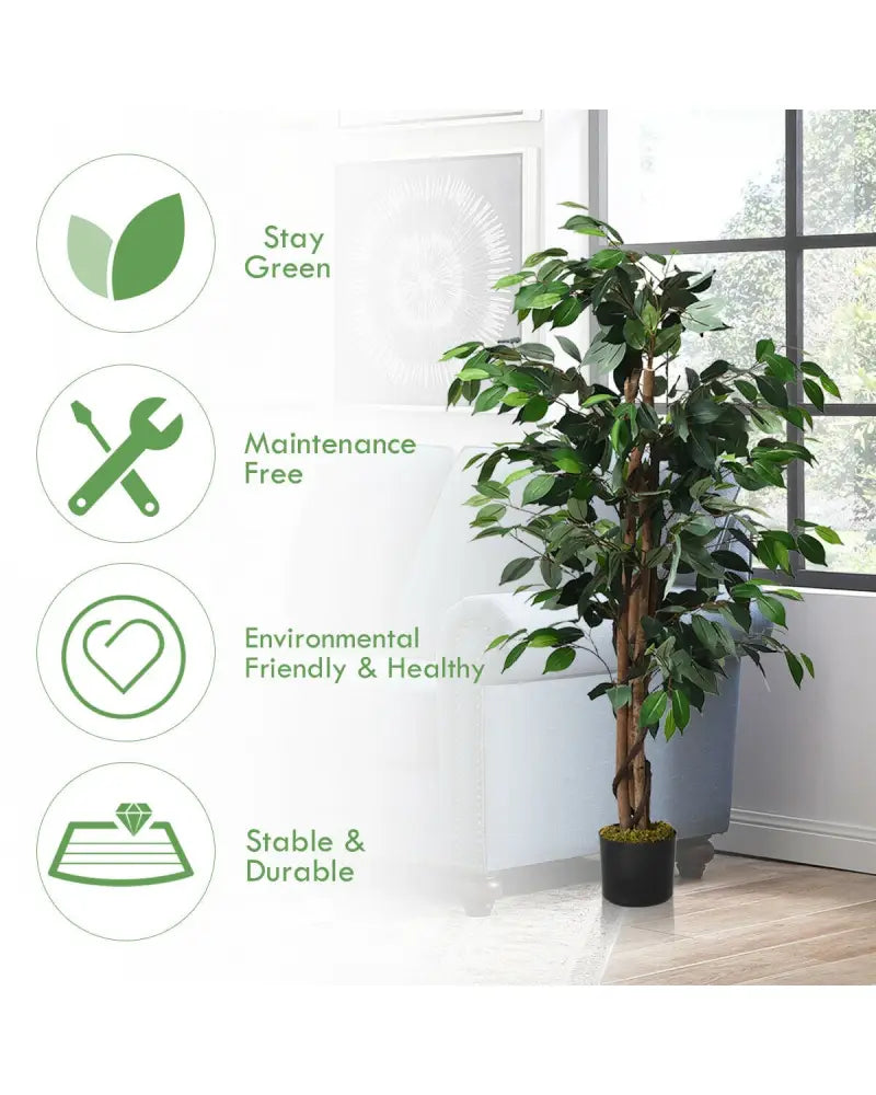 4 Feet Outdoor Trunks Artificial Ficus Silk Tree - Green - Faux Plants