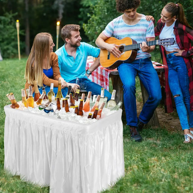 4 Feet Plastic Party Ice Folding Table with Matching Skirt and Ice Bucket-White - White - Camping Furniture