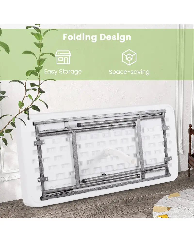 4 Feet Plastic Party Ice Folding Table with Matching Skirt and Ice Bucket-White - White - Camping Furniture