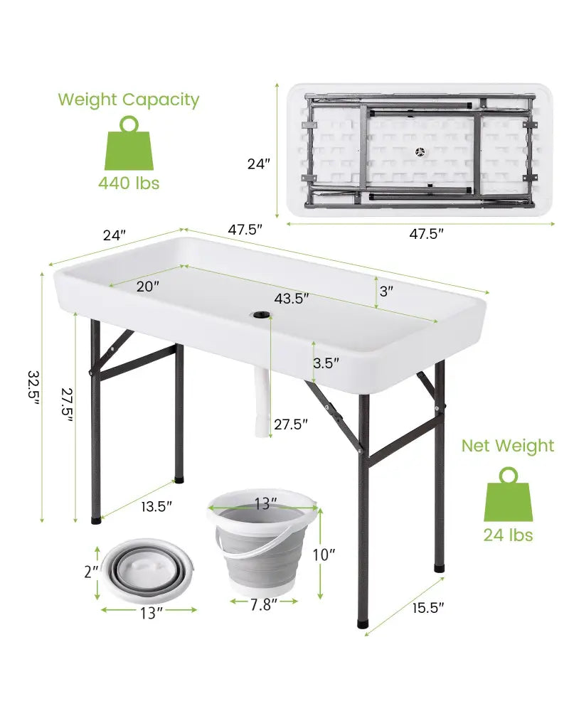 4 Feet Plastic Party Ice Folding Table with Matching Skirt and Ice Bucket-White - White - Camping Furniture