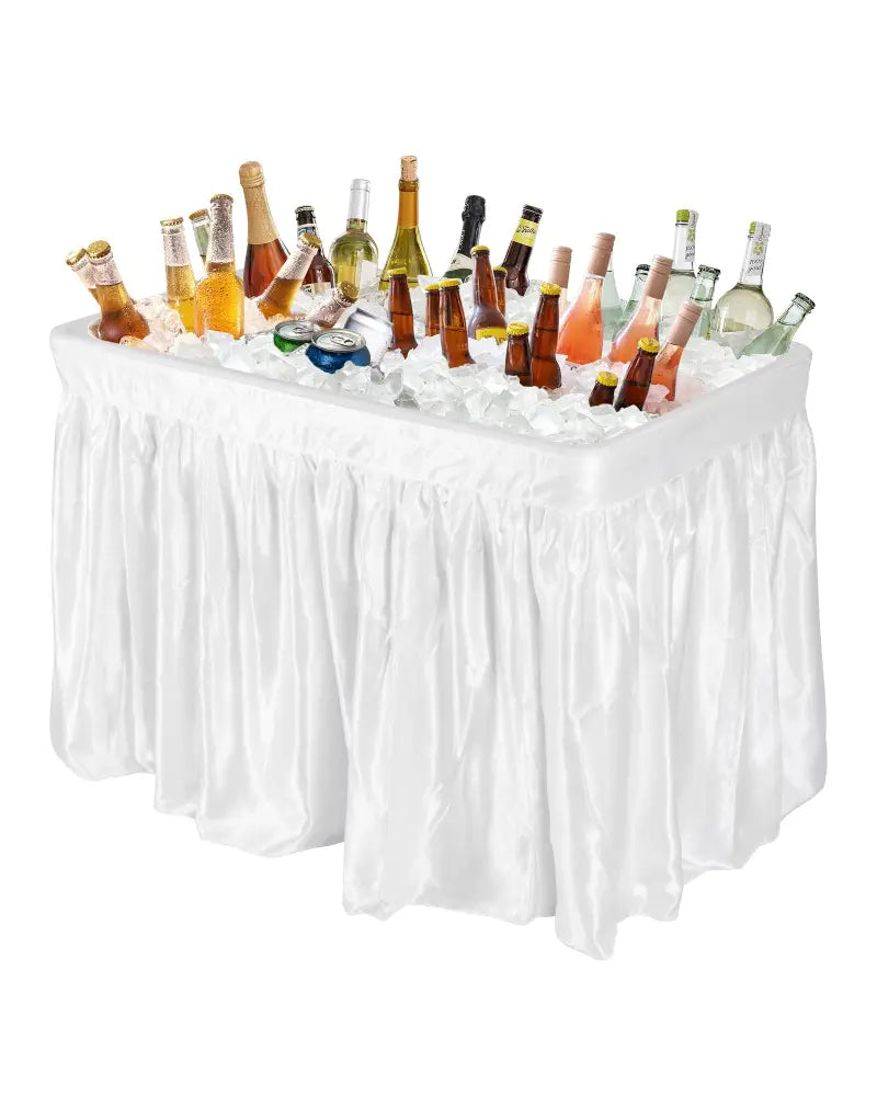 4 Feet Plastic Party Ice Folding Table with Matching Skirt and Ice Bucket-White - White - Camping Furniture