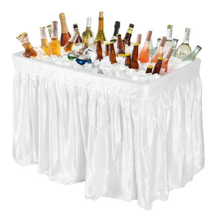 4 Feet Plastic Party Ice Folding Table with Matching Skirt and Ice Bucket-White - White - Camping Furniture