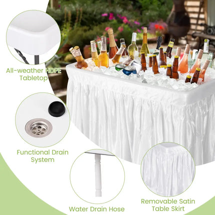 4 Feet Plastic Party Ice Folding Table with Matching Skirt and Ice Bucket-White - White - Camping Furniture