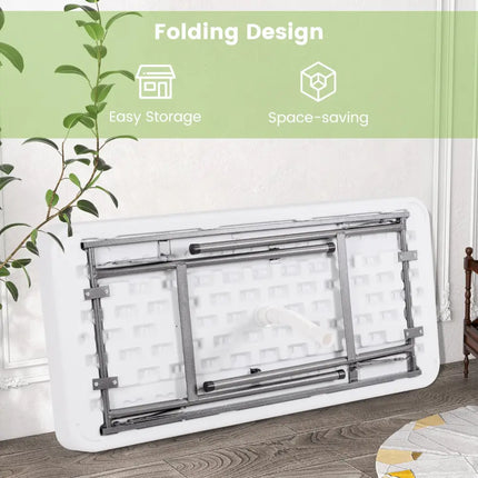 4 Feet Plastic Party Ice Folding Table with Matching Skirt and Ice Bucket-White - White - Camping Furniture