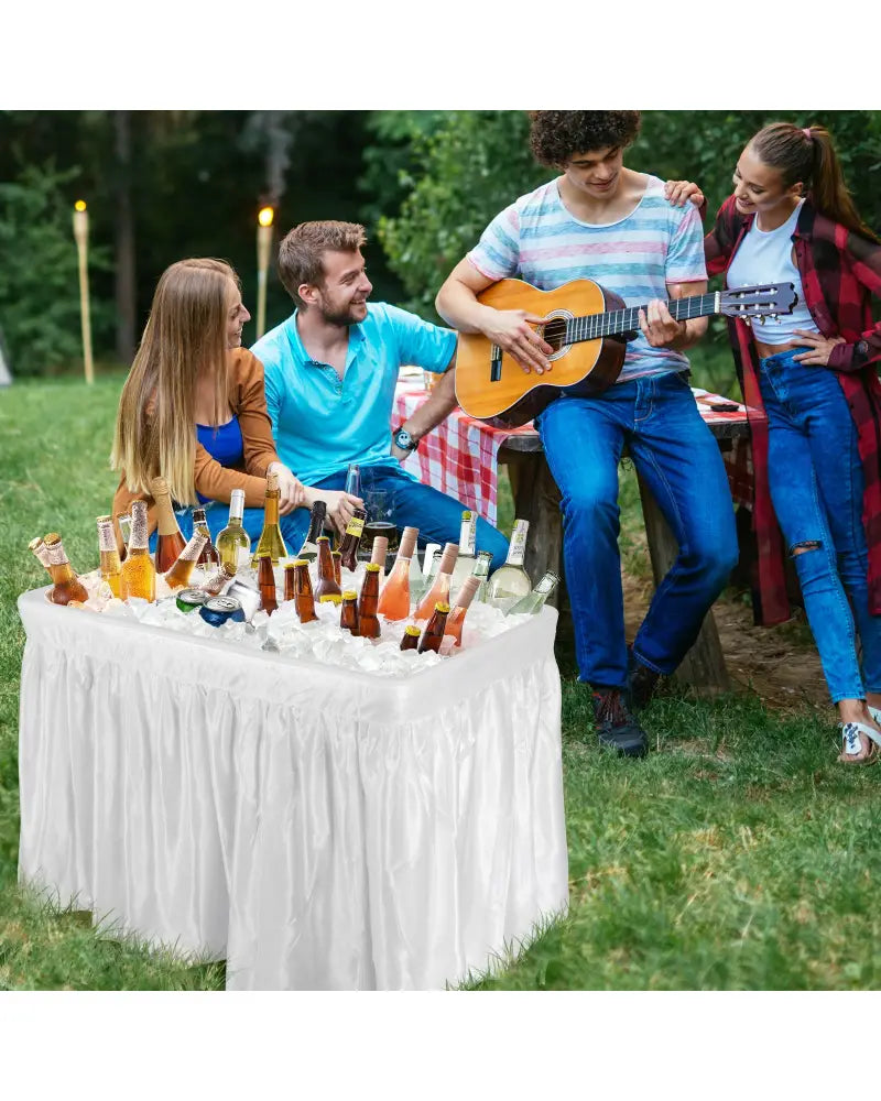4 Feet Plastic Party Ice Folding Table with Matching Skirt and Ice Bucket-White - White - Camping Furniture
