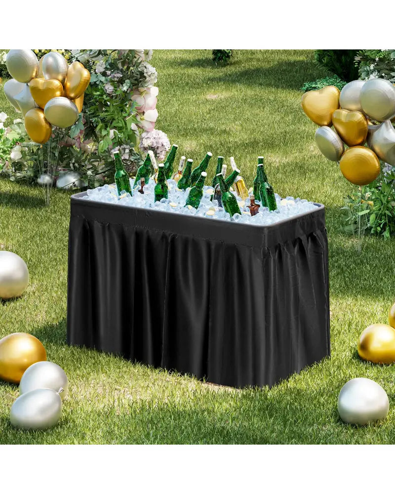 4 Feet Plastic Party Ice Folding Table with Matching Skirt-Black - Black - Camping Furniture