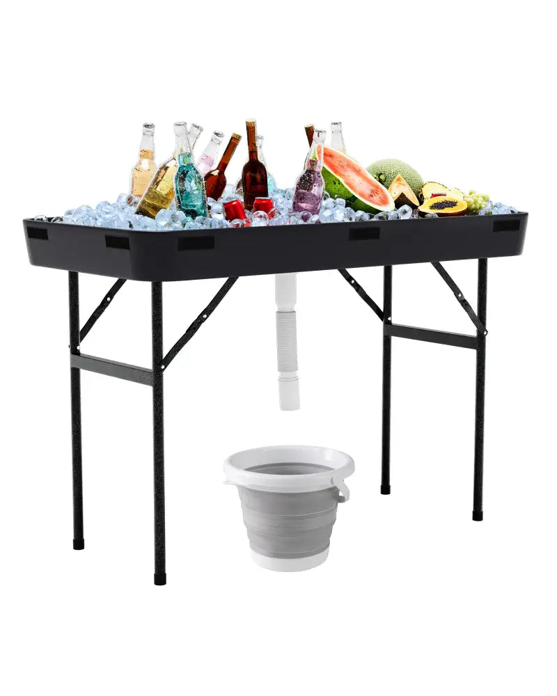 4 Feet Plastic Party Ice Folding Table with Matching Skirt-Black - Black - Camping Furniture