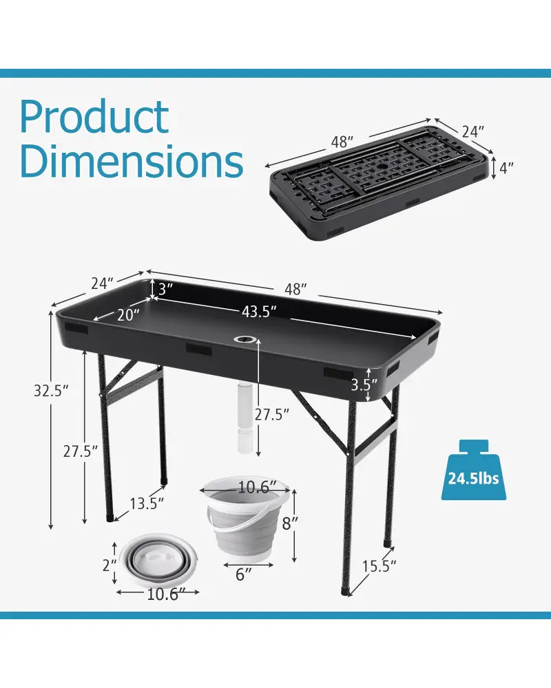 4 Feet Plastic Party Ice Folding Table with Matching Skirt-Black - Black - Camping Furniture