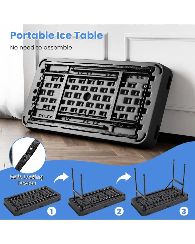 4 Feet Plastic Party Ice Folding Table with Matching Skirt-Black - Black - Camping Furniture