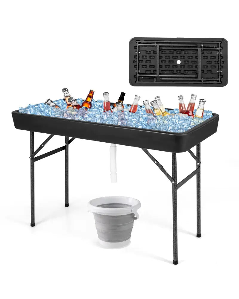 4 Feet Plastic Party Ice Folding Table with Matching Skirt-Black - Black - Camping Furniture