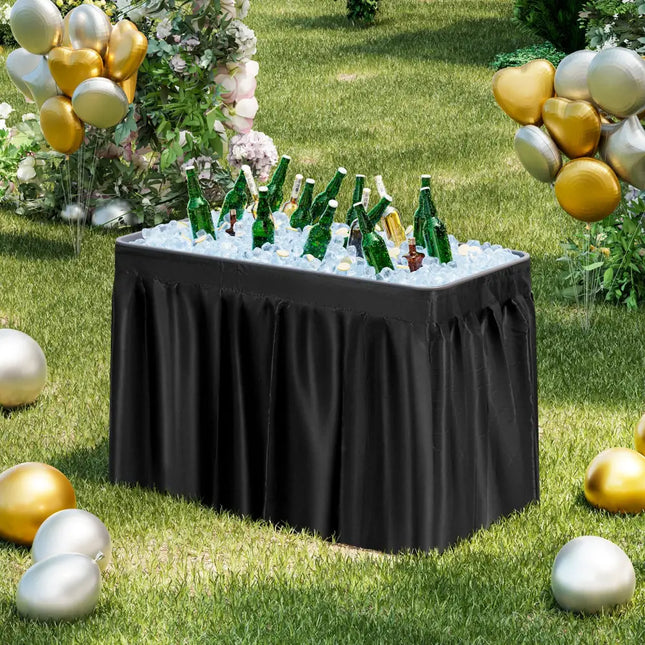 4 Feet Plastic Party Ice Folding Table with Matching Skirt-Black - Black - Camping Furniture