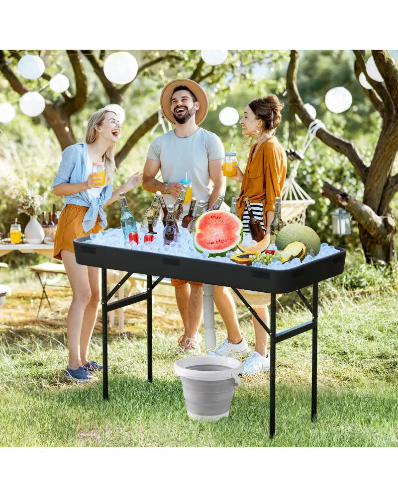 4 Feet Plastic Party Ice Folding Table with Matching Skirt-Black - Black - Camping Furniture