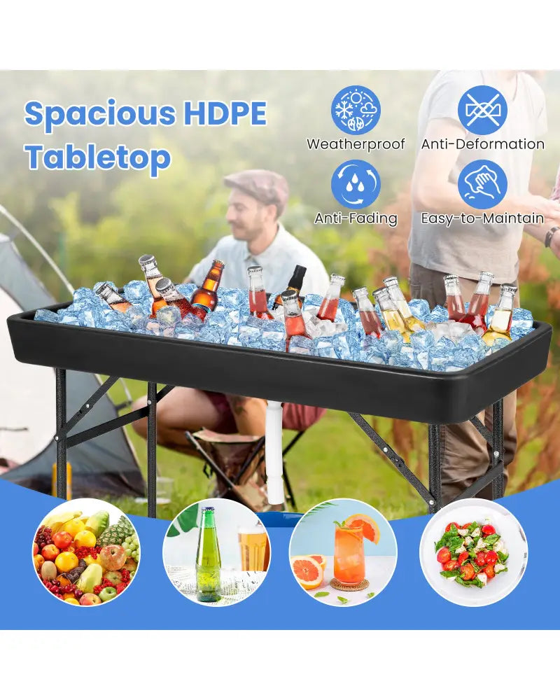 4 Feet Plastic Party Ice Folding Table with Matching Skirt-Black - Black - Camping Furniture