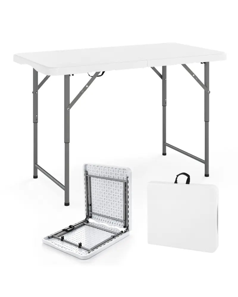 4 Feet Portable Camping Table with HDPE Tabletop and Metal Legs-White - White - Camping Furniture