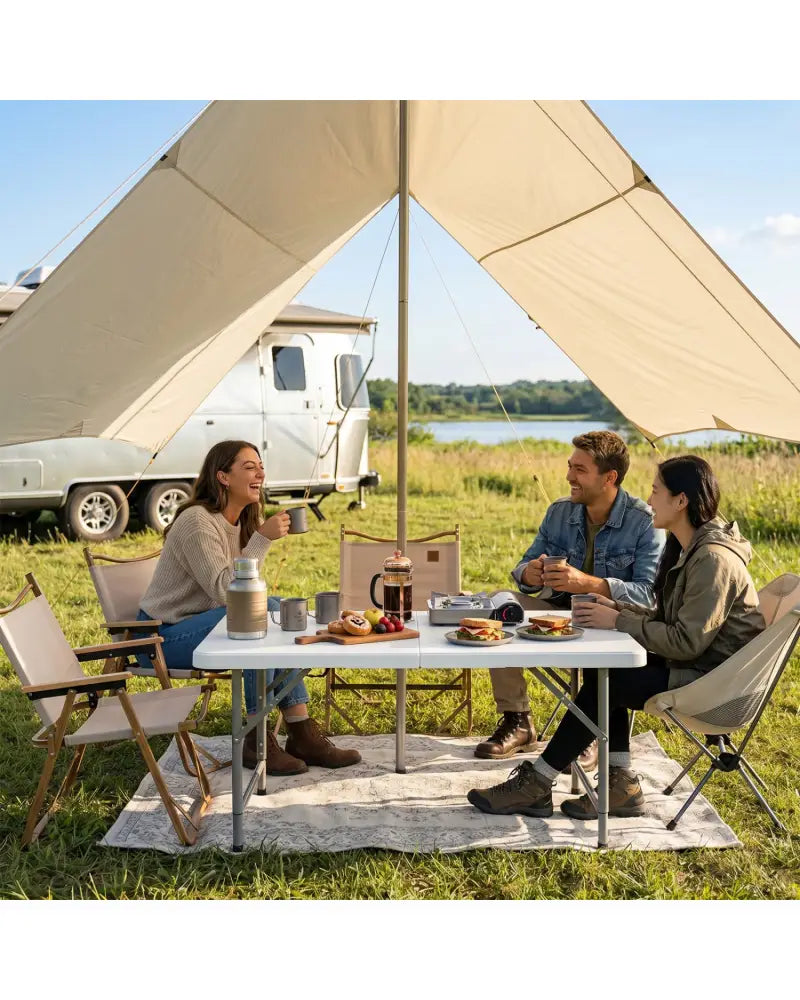 4 Feet Portable Camping Table with HDPE Tabletop and Metal Legs-White - White - Camping Furniture