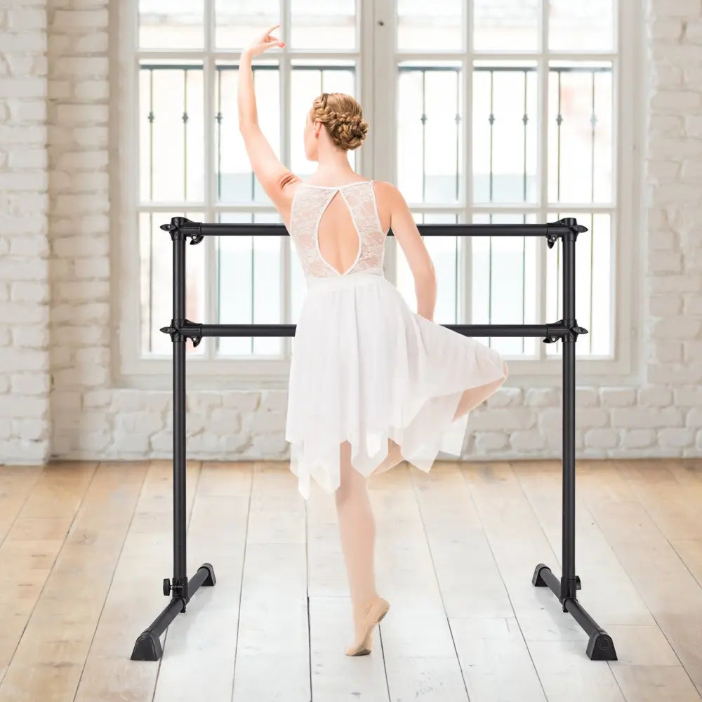 4 Feet Portable Double Freestanding Barre Dancing Stretching-Black - Black - Yoga Accessories