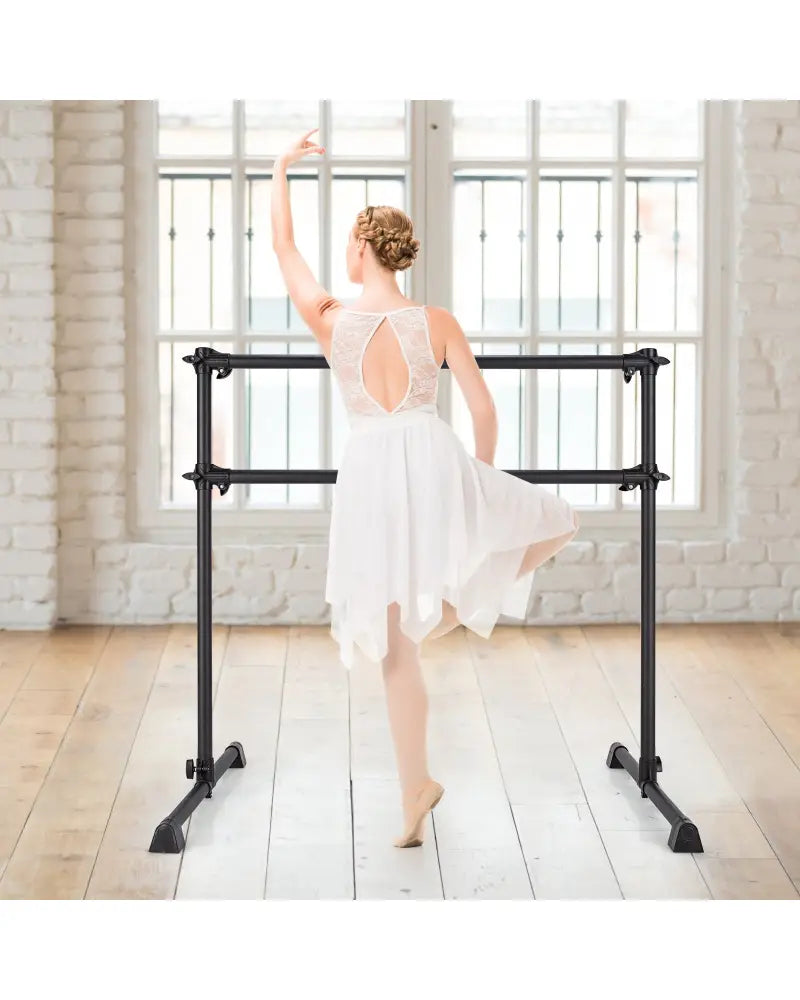 4 Feet Portable Double Freestanding Barre Dancing Stretching-Black - Black - Yoga Accessories