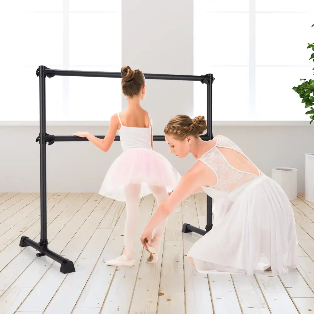 4 Feet Portable Double Freestanding Barre Dancing Stretching-Black - Black - Yoga Accessories