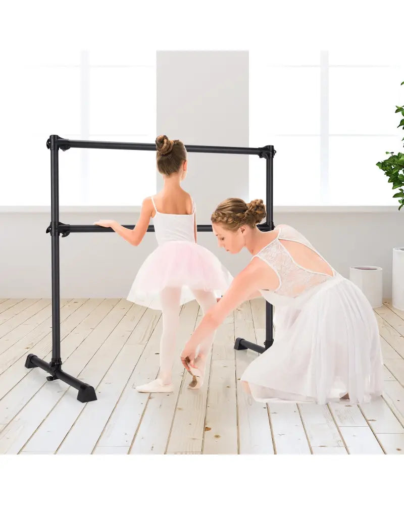 4 Feet Portable Double Freestanding Barre Dancing Stretching-Black - Black - Yoga Accessories
