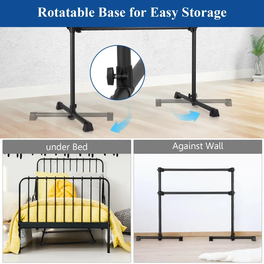 4 Feet Portable Double Freestanding Barre Dancing Stretching-Black - Black - Yoga Accessories