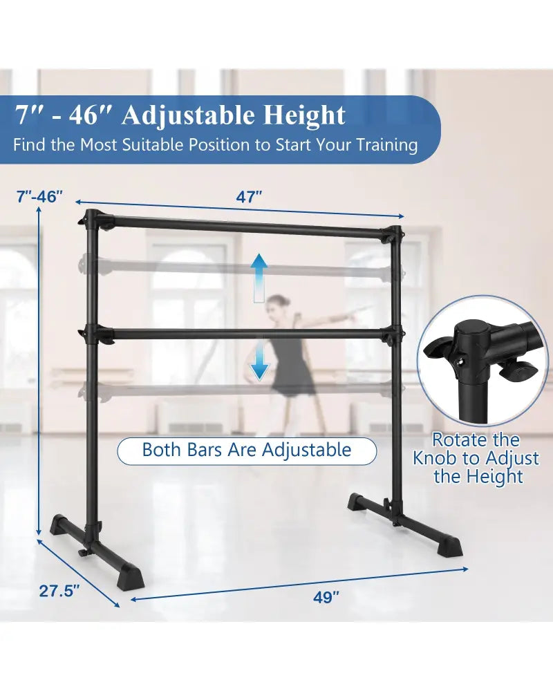 4 Feet Portable Double Freestanding Barre Dancing Stretching-Black - Black - Yoga Accessories