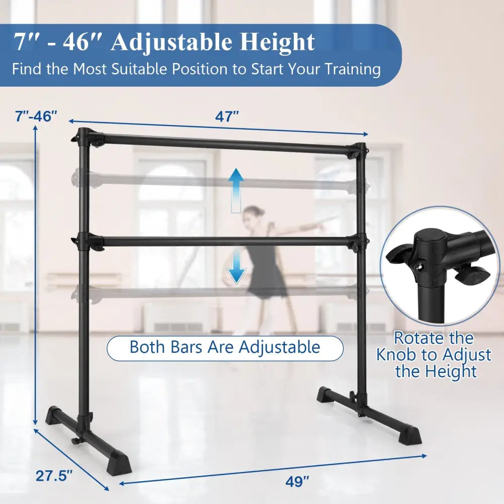 4 Feet Portable Double Freestanding Barre Dancing Stretching-Black - Black - Yoga Accessories