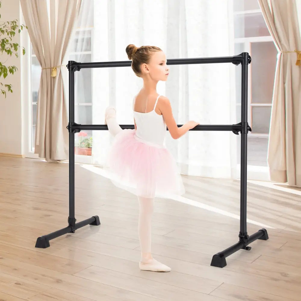 4 Feet Portable Double Freestanding Barre Dancing Stretching-Black - Black - Yoga Accessories