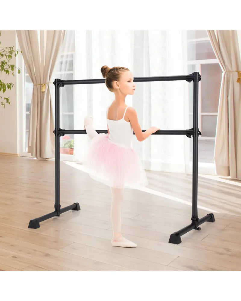 4 Feet Portable Double Freestanding Barre Dancing Stretching-Black - Black - Yoga Accessories
