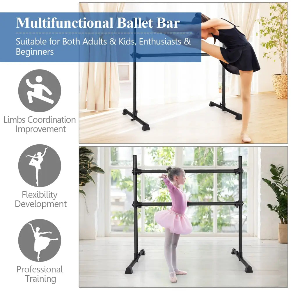 4 Feet Portable Double Freestanding Barre Dancing Stretching-Black - Black - Yoga Accessories
